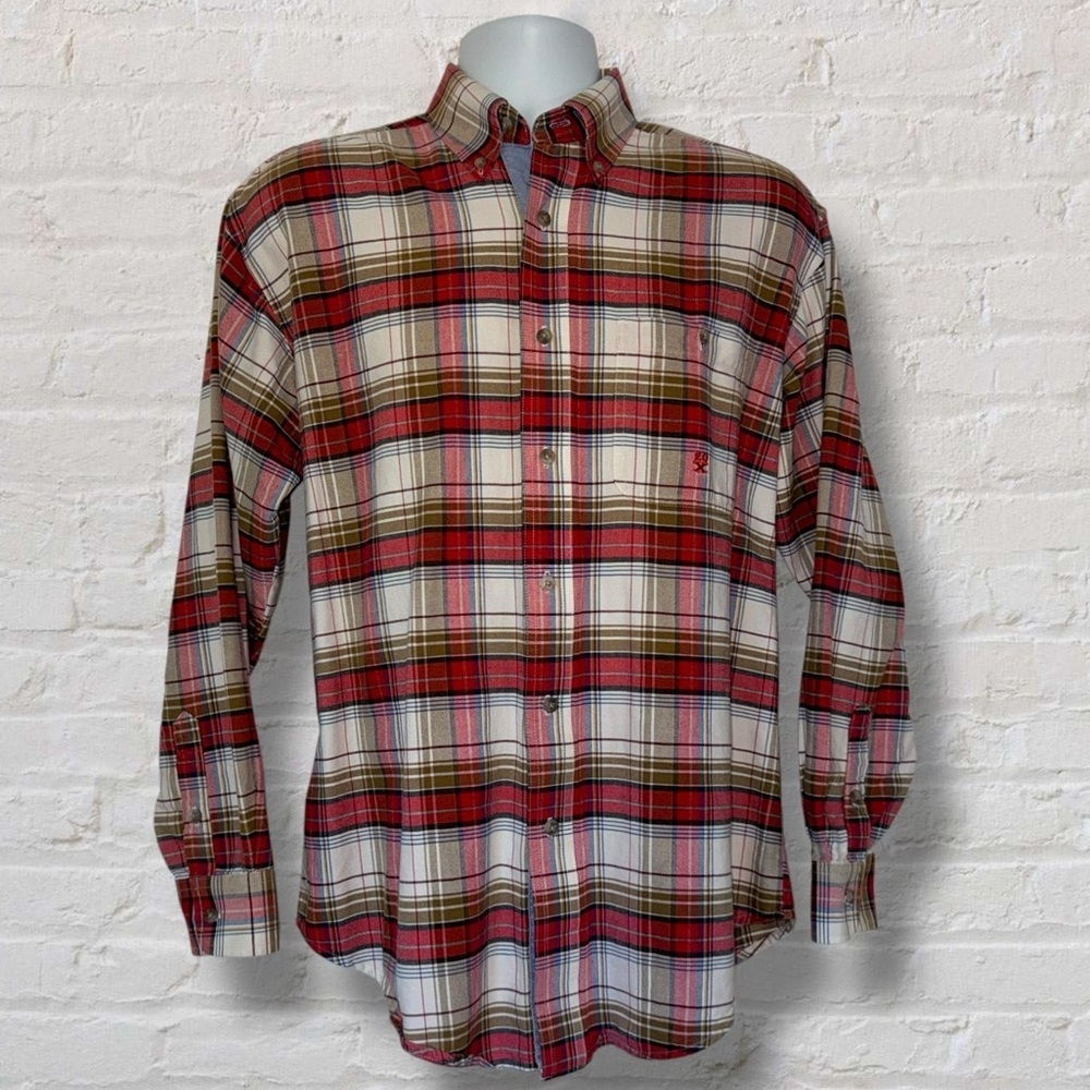 Wrangler 20X Men’s Plaid Button-Down Shirt Red Tan Western Style Size M
